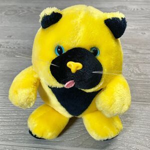 Vintage 1988 Effem Purdy Cat Plush 8in Black and Yellow Doudou Stuffed Animal